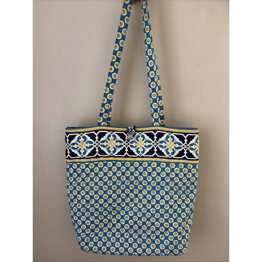 Vintage Vera Bradley Riviera Blue Toggle Tote Retired Quilted Cotton Bag